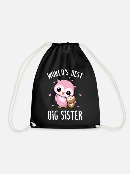 World's Best Big Sister - Große Schwester Eulen - Turnbeutel - Schwarz
