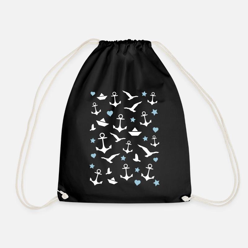 Anchor pattern Maritim - Drawstring Bag - black