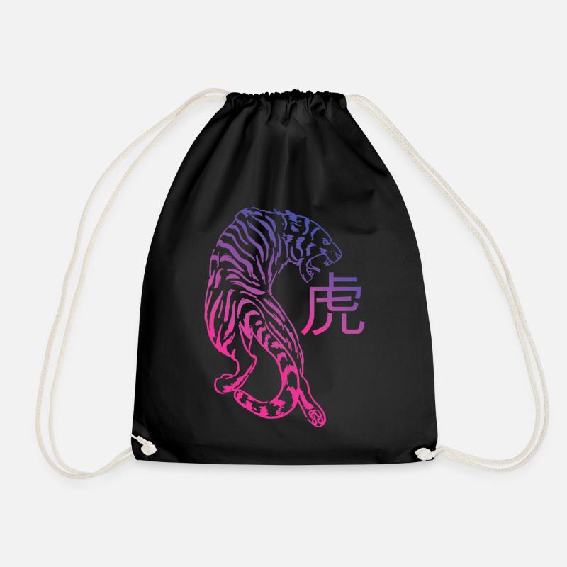 Tiger Retro Synthwave Kanji - Turnbeutel - Schwarz
