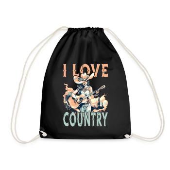 I Love Country Music Guitar Western USA Vintage - Drawstring Bag - black - Front