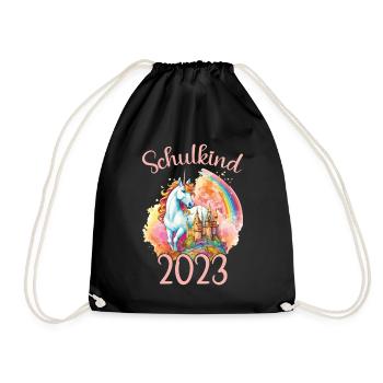 Schoolchild 2023 School enrollment unicorn school pupil - Drawstring Bag - black - Front
