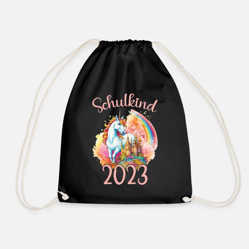 Schulkind 2023 Einschulung Einhorn Schule Schüler - Turnbeutel - Schwarz
