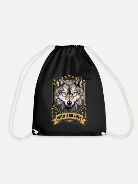 Wolf Wolf's Head Nature Wilderness Adventure Forest Art - Drawstring Bag - black