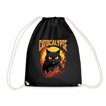 Cat Destroys Big City Angry Evil Art Modern - Drawstring Bag - black - Front