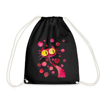 Quirky, Colorful and Curious Kitty Cat - Drawstring Bag - black - Front