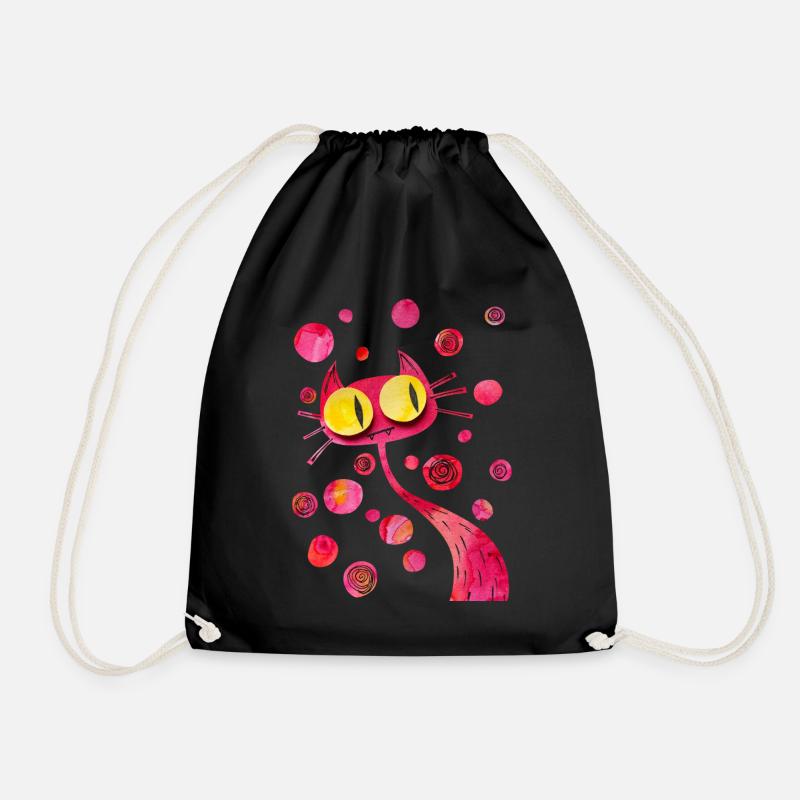 Quirky, Colorful and Curious Kitty Cat - Drawstring Bag - black