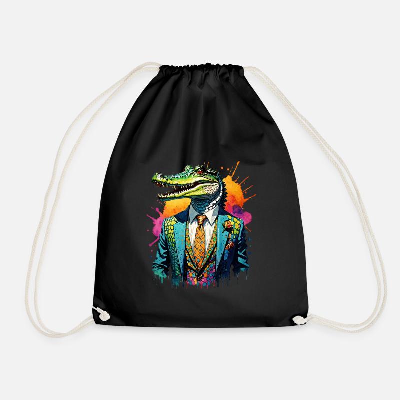 Crocodile in a suit - Drawstring Bag - black