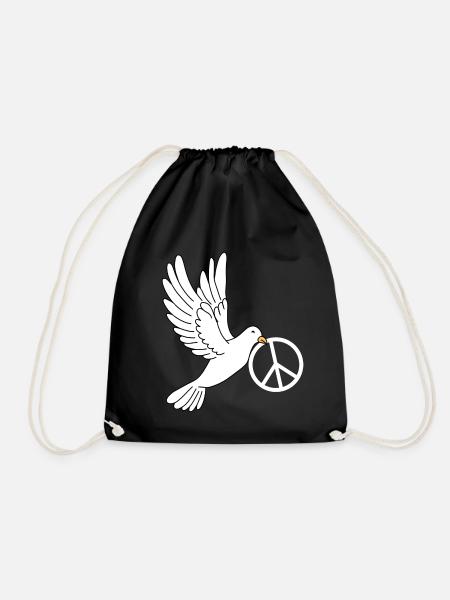 Friedenstaube mit Peacezeichen - Turnbeutel - Schwarz