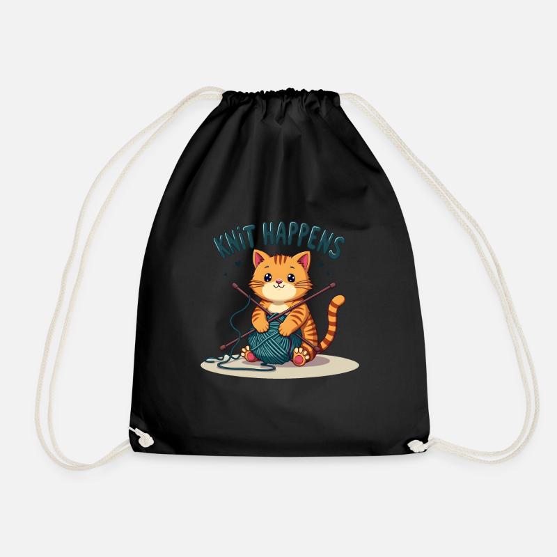 Knit Happens - strickende rote Katze mit Garn - Turnbeutel - Schwarz
