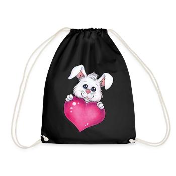Niedlicher Hase Herz Liebe Geschenk Valentinstag - Turnbeutel - Schwarz - Vorne