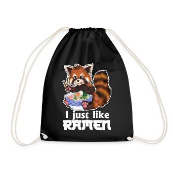 I just like Ramen Roter Panda mit Nudeln Geschenk - Turnbeutel - Schwarz - Vorne