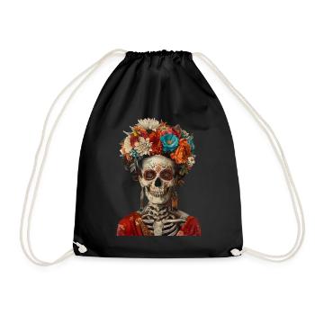 Rose Skull Halloween Art with Flowers - Turnbeutel - Schwarz - Vorne