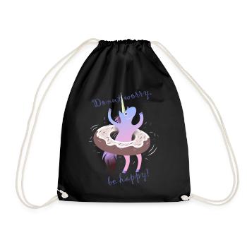 Donut Worry Einhorn Unicorn - Turnbeutel - Schwarz - Vorne