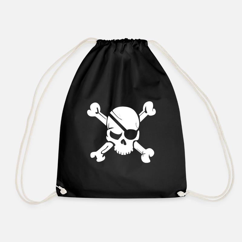 Deaths Head Skull Pirate Skull - Drawstring Bag - black
