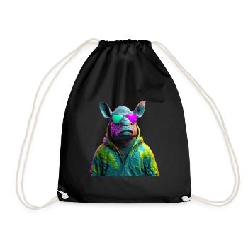 Hippo Nilpferd mit Sonnenbrille Flusspferd Afrika - Turnbeutel - Schwarz - Vorne
