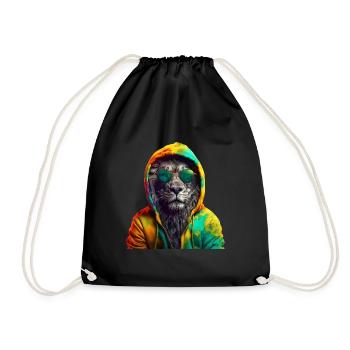 Löwe mit Sonnenbrille Bunt Coole Löwen Afrika - Turnbeutel - Schwarz - Vorne