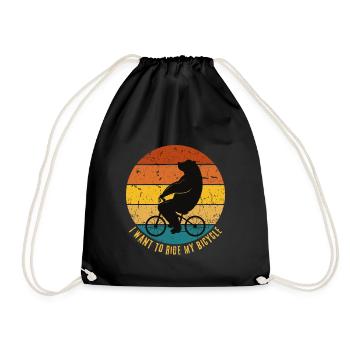 Bär - Retro Fahrrad - Old School - Turnbeutel - Schwarz - Vorne