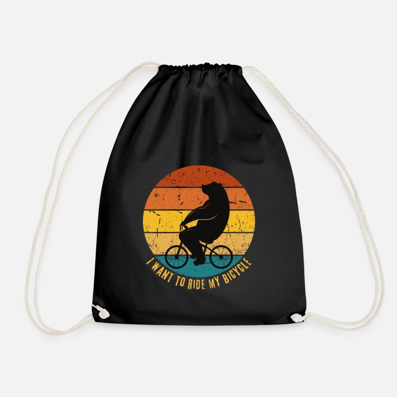 Bär - Retro Fahrrad - Old School - Turnbeutel - Schwarz