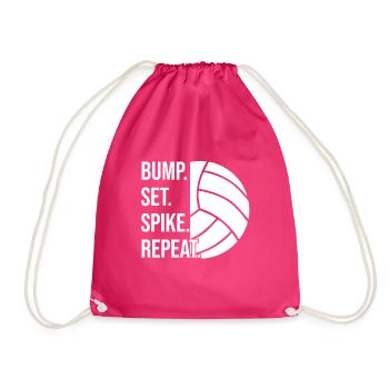Bump Set Spike Repeat Volleyball - Drawstring Bag - fuchsia - Front