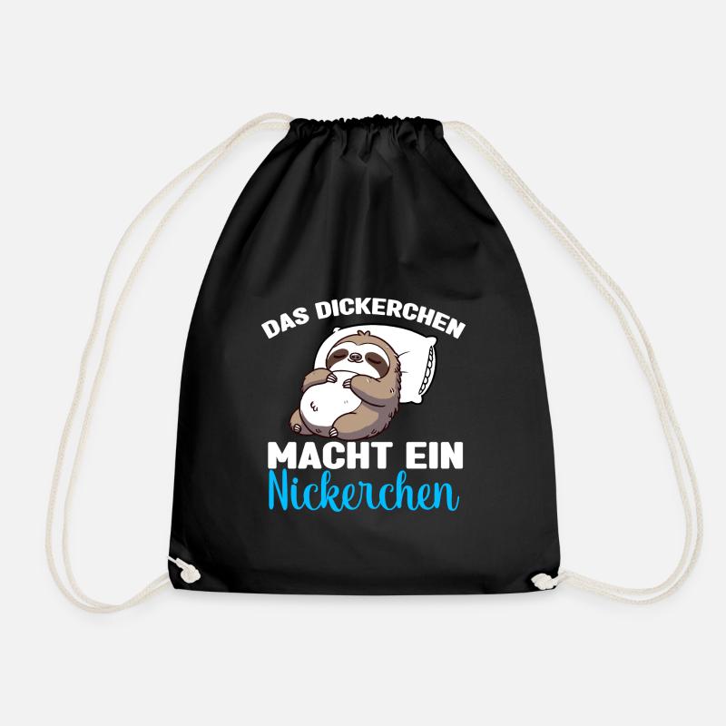Faultier Schlafshirt Dickerchen macht Nickerchen - Turnbeutel - Schwarz