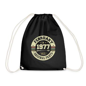 Februar 1977 Jahrgang Geburtstag Geschenk 1977 - Turnbeutel - Schwarz - Vorne