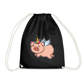 Cochon porte-bonheur cochon licorne - Sac de sport léger - noir - Devant