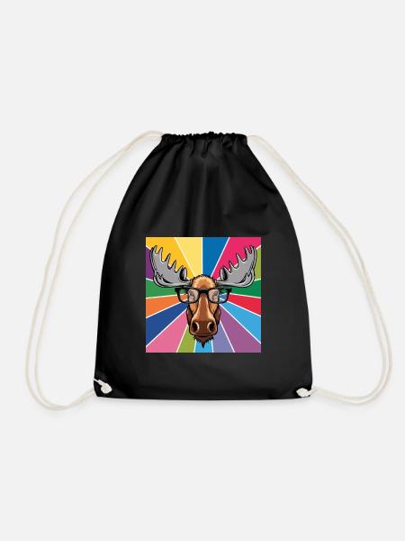 Moose Cool in Glasses Colorful King of the Forest - Drawstring Bag - black