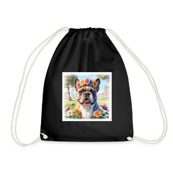Spring French Bulldog with Floral Wreath - Drawstring Bag - black - Front