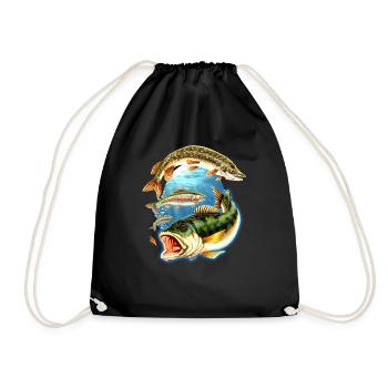 Angel Shirt Fishing 3 Fische getrennt - Turnbeutel - Schwarz - Vorne