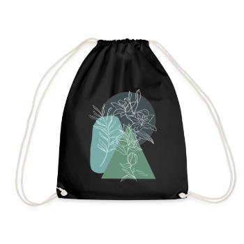 Flower, Lineart, Plant, Nature, Geometry, Vintage - Drawstring Bag - black - Front