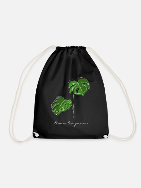 Monstera, Lineart, plant, Pflanze, Leaf, Minimal - Drawstring Bag - black