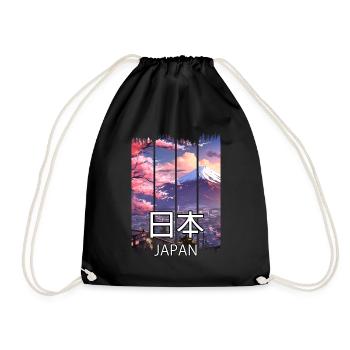 Berg Fuji Kirschblüte Ansicht – Anime Shirt - Turnbeutel - Schwarz - Vorne
