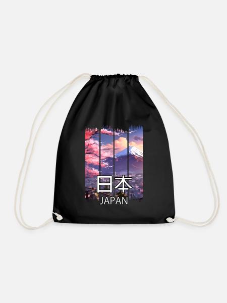 Berg Fuji Kirschblüte Ansicht – Anime Shirt - Turnbeutel - Schwarz