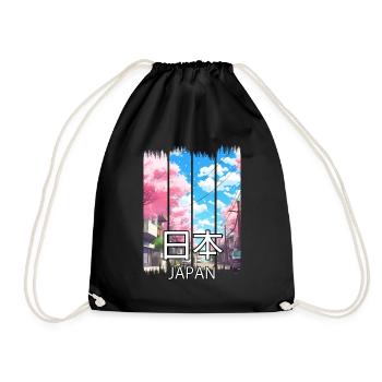 Cherry Blossom Tokyo Street – Anime Shirt - Drawstring Bag - black - Front