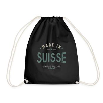 Swiss made in Switzerland birthday gift - Drawstring Bag - black - Front