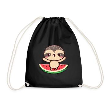 Paresseux avec melon - Cute Kawaii Design - Sac de sport léger - noir - Devant