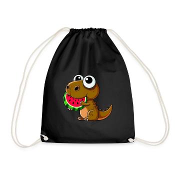 T-Rex with Watermelon Summer Cartoon - Drawstring Bag - black - Front