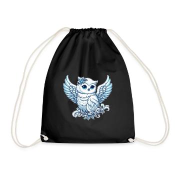 Cute snowy owl with blue eyes and angel - Drawstring Bag - black - Front