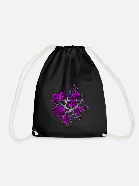 Roses pentagram purple - Drawstring Bag - black