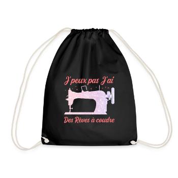 J'peux pas J'ai des Rêves à coudre humour - Sac de sport léger - noir - Devant