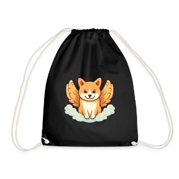 Shiba Inu in the Clouds with Angel Wings - Drawstring Bag - black - Front