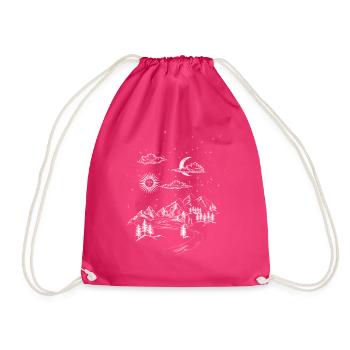 Landscape, Night Sky, Mountains, Sun Moon Stars - Drawstring Bag - fuchsia - Front
