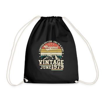 Original June Vintage 1979 43rd Birthday Men - Drawstring Bag - black - Front