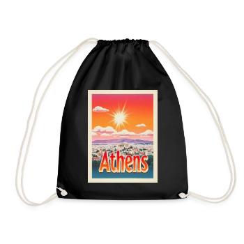 Retroglow Athens – Greece Cityscape Design - Drawstring Bag - black - Front