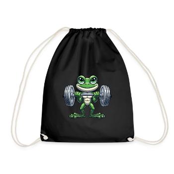 Frog with dumbbell fitness cool bodybuilder cartoon - Drawstring Bag - black - Front