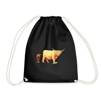 Scottish Highland cattle with veal - Drawstring Bag - black - Front