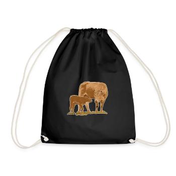 Vache avec veau - Sac de sport léger - noir - Devant