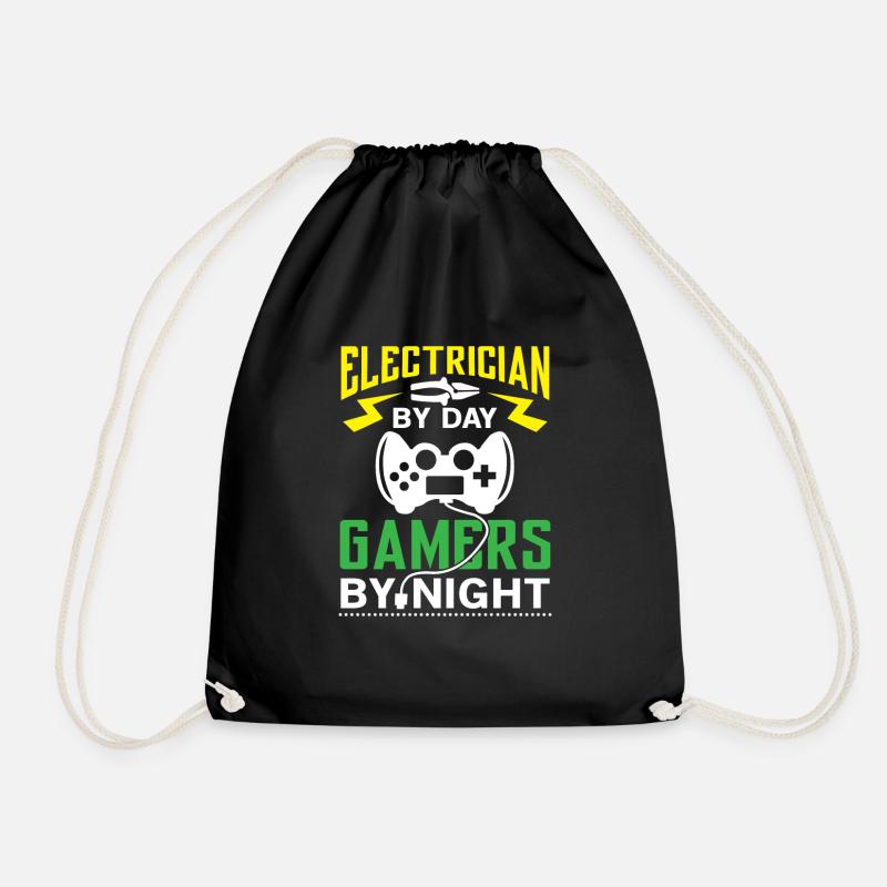 Electrician by Day Gamers by Night - arcade player - Drawstring Bag - black