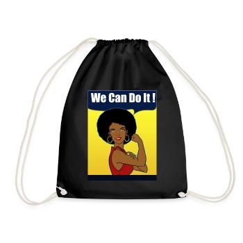 Strong woman afro cut we can do it - Drawstring Bag - black - Front