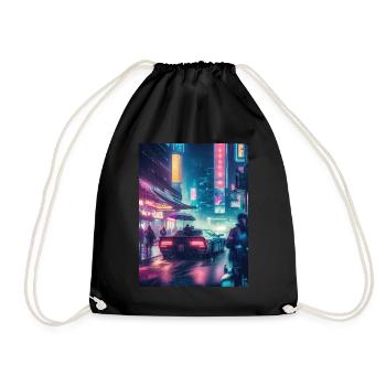 Retro Reverie: Vintage Car in a Rainy - Drawstring Bag - black - Front